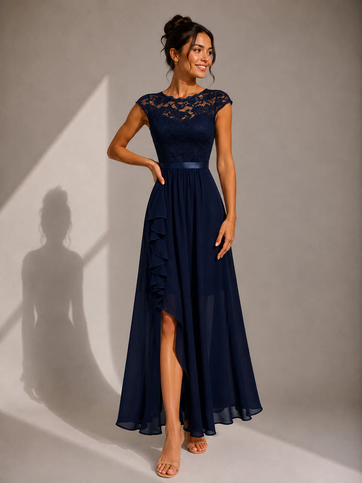 Justyna | A-Line Maxi Dress with Ruffles and Lace