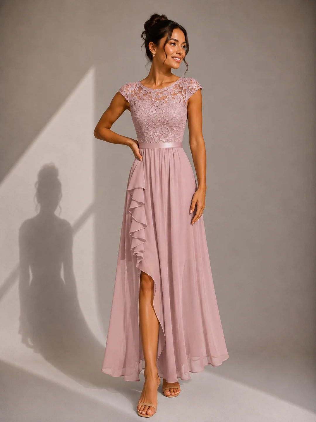 Justyna | A-Line Maxi Dress with Ruffles and Lace