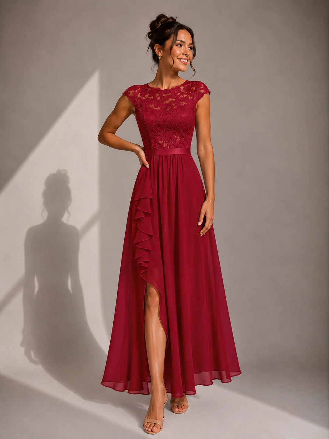 Justyna | A-Line Maxi Dress with Ruffles and Lace