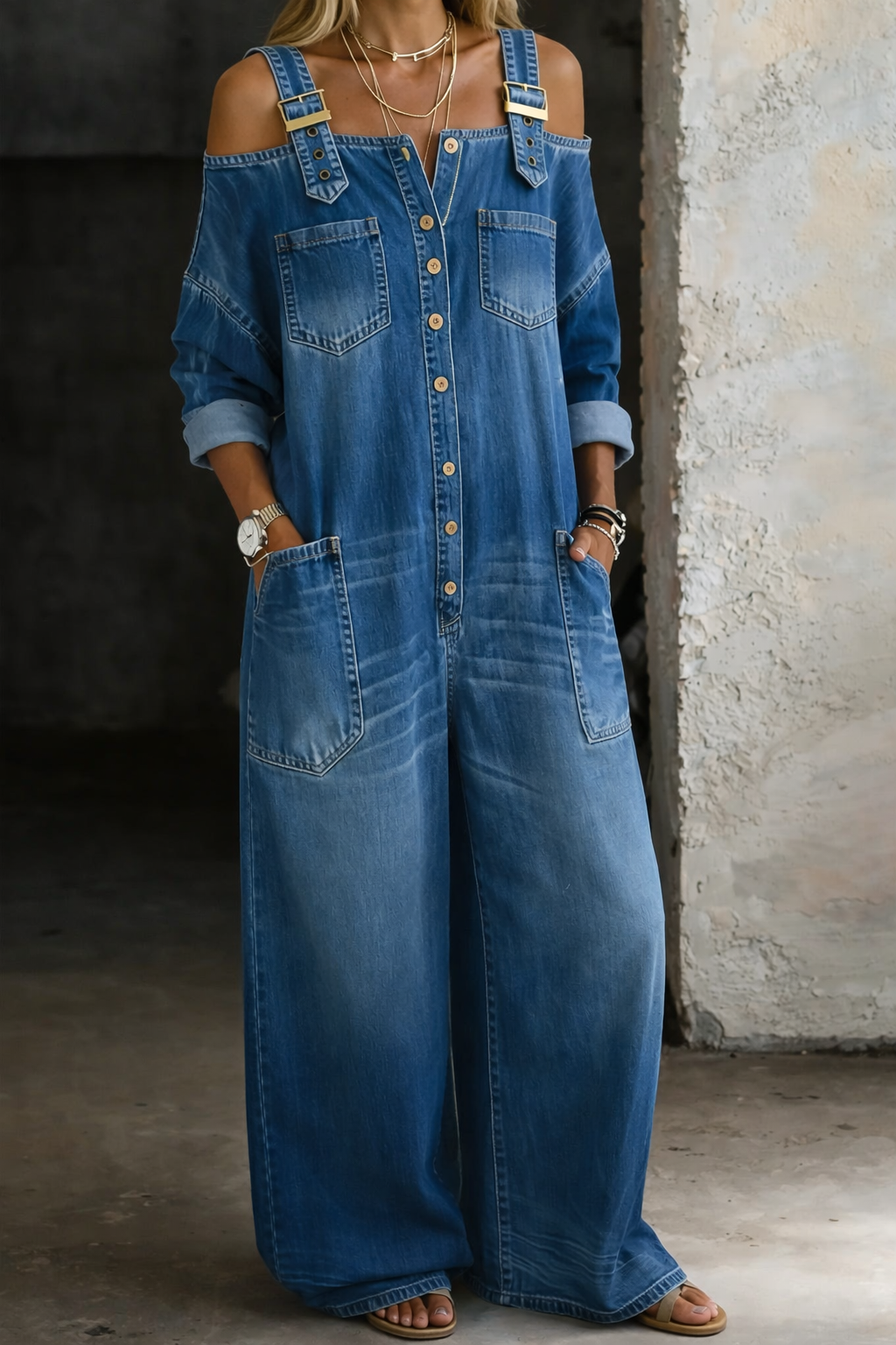Sophia | Off-Shoulder Denim Jumpsuit - Multicolor