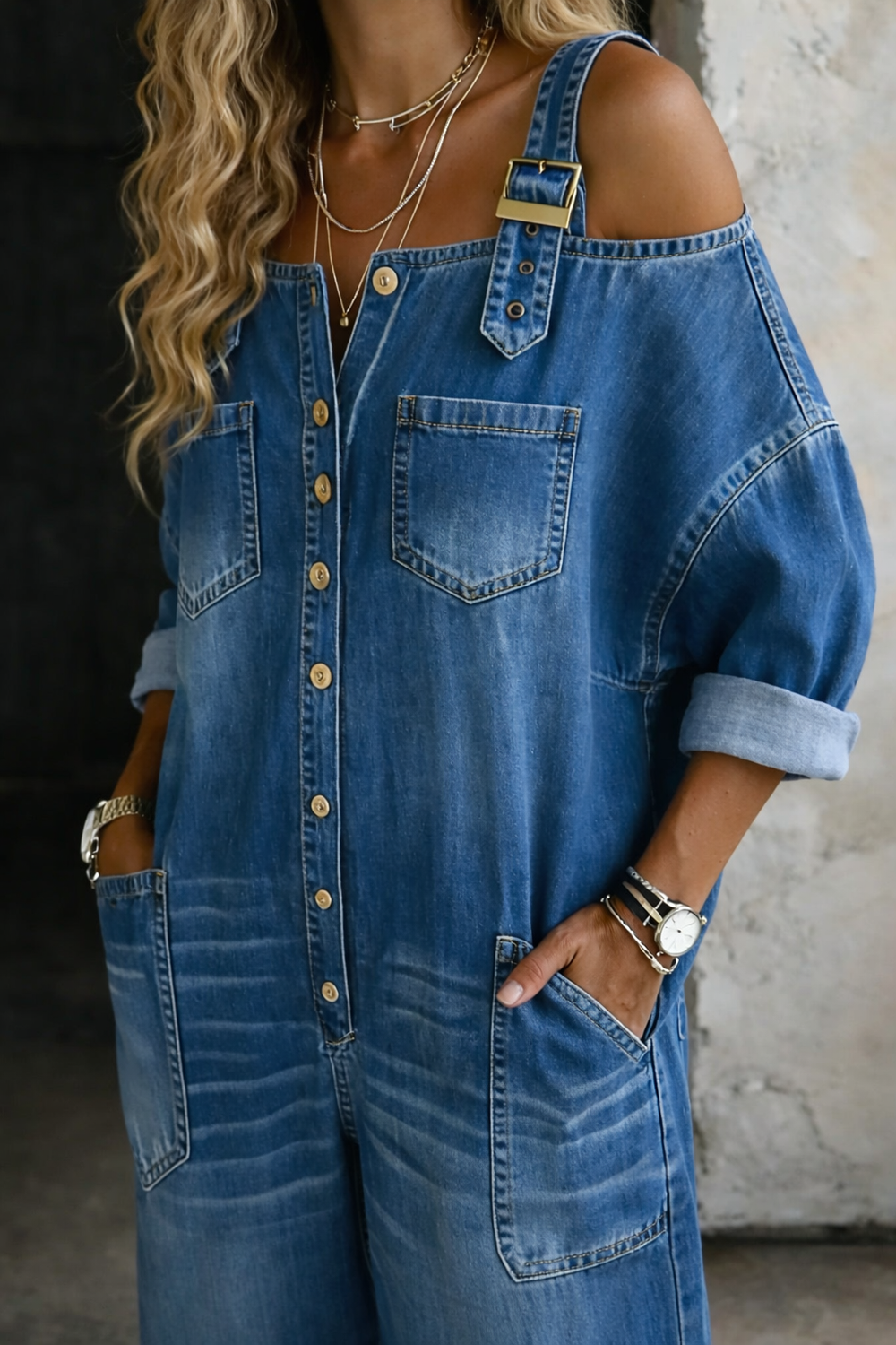 Sophia | Off-Shoulder Denim Jumpsuit - Multicolor