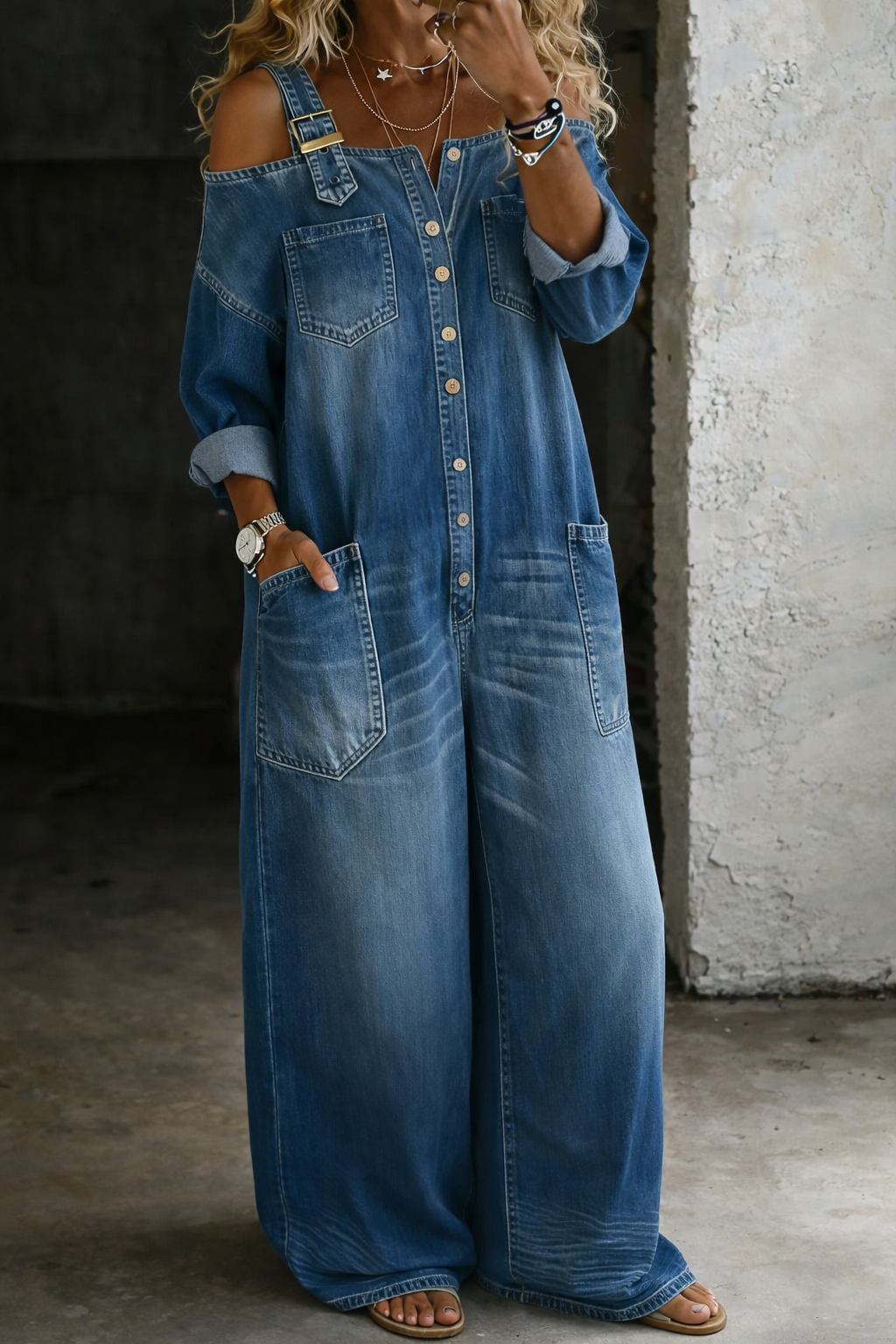 Sophia | Off-Shoulder Denim Jumpsuit - Multicolor