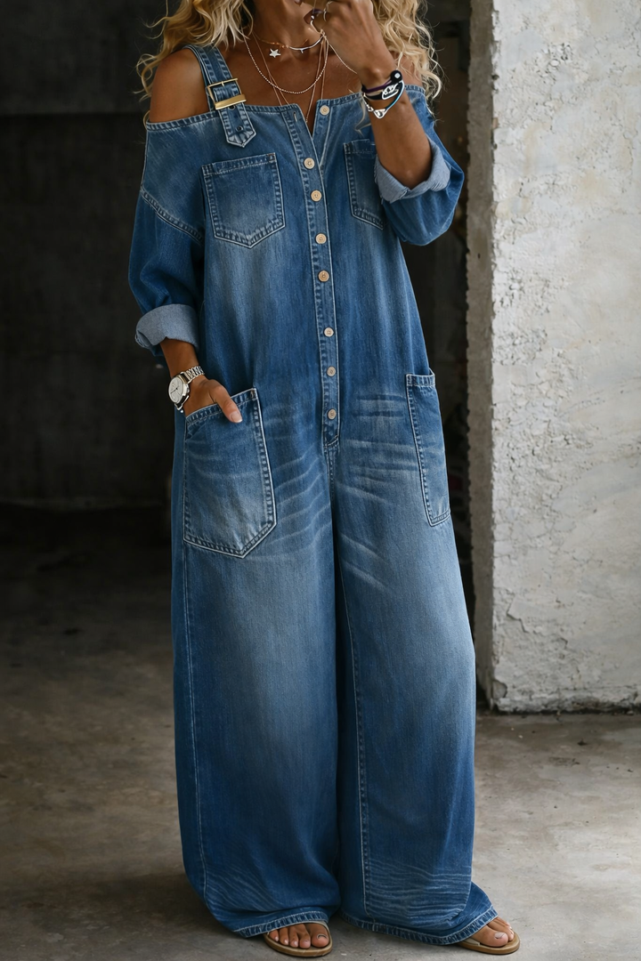 Sophia | Off-Shoulder Denim Jumpsuit - Multicolor
