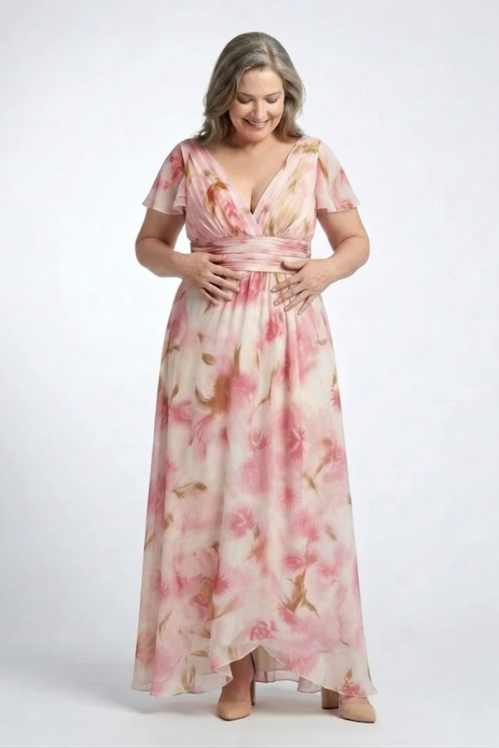 Elara | V Neck Short Sleeve Floral Maxi Dress