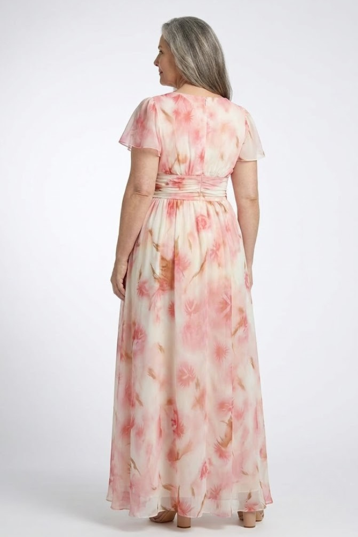 Elara | V Neck Short Sleeve Floral Maxi Dress