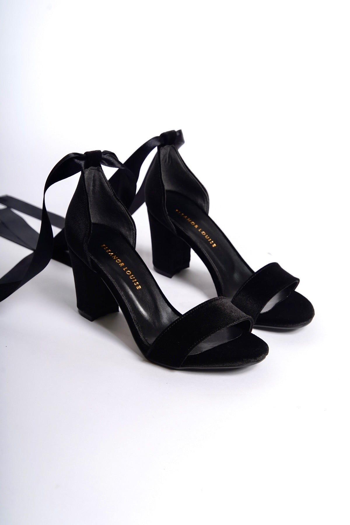 Genevieve | Black Velvet Ribbon Sandals