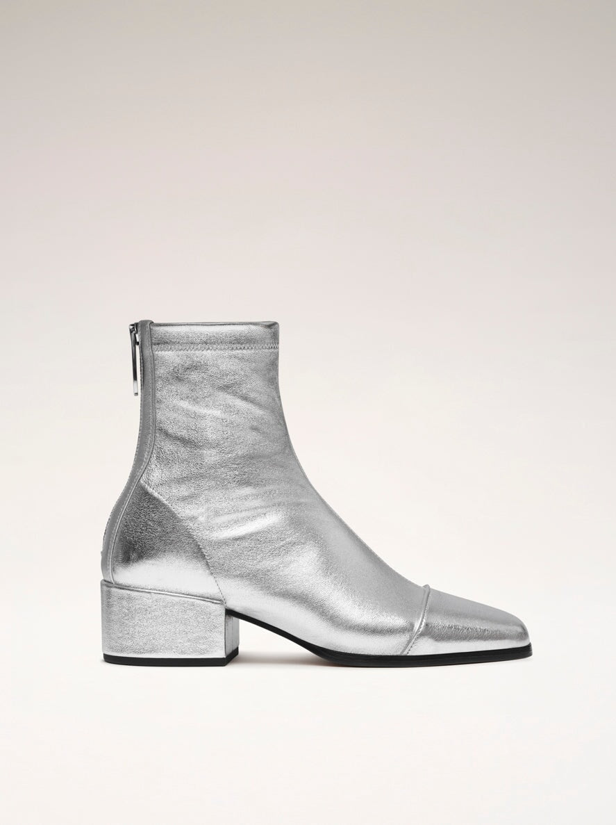 Alessia | Silver Block Heel Ankle Boots