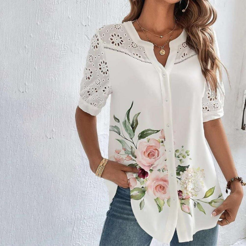 Vivian | Casual Lace Printed Blouse