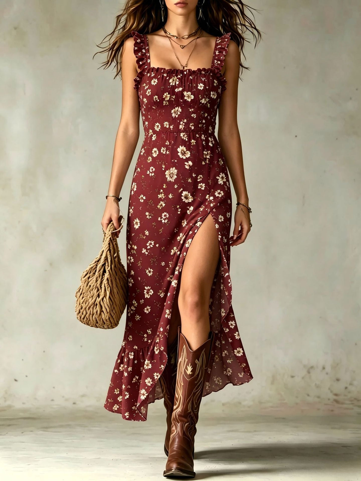 Freya | Ditsy Floral Slit Maxi Dress