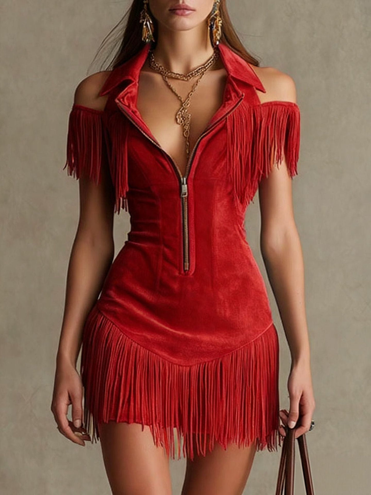 Julia | Suede Tassel Off-Shoulder Dress