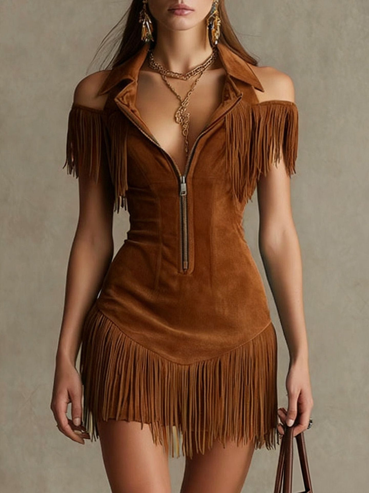 Julia | Suede Tassel Off-Shoulder Dress