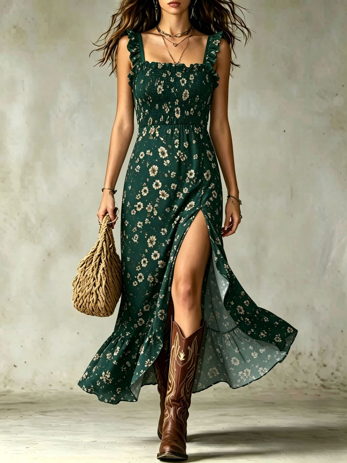 Freya | Ditsy Floral Slit Maxi Dress