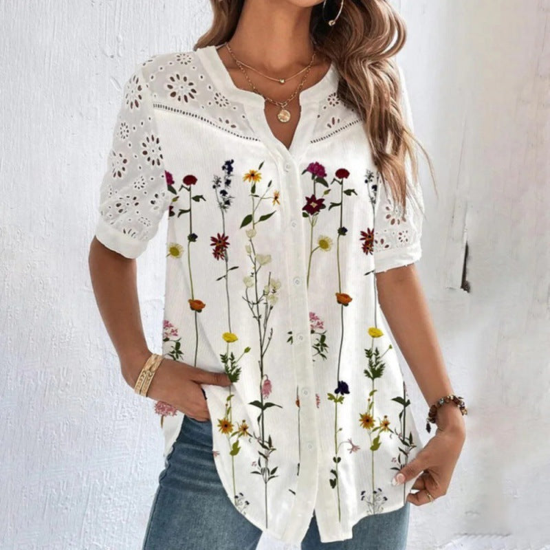 Vivian | Casual Lace Printed Blouse