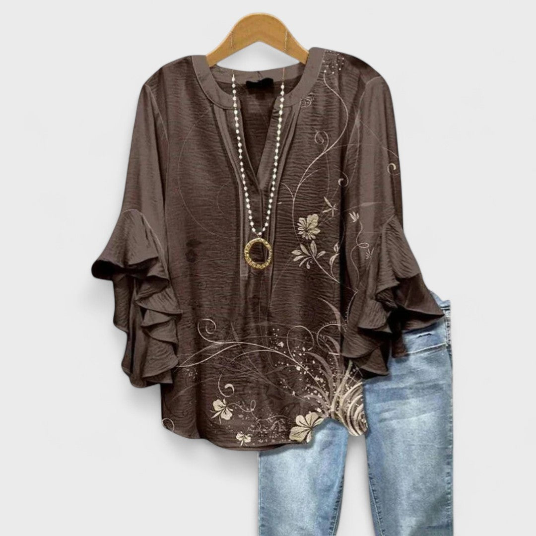 Rosamund | V-Neck Ruffle Sleeve Blouse