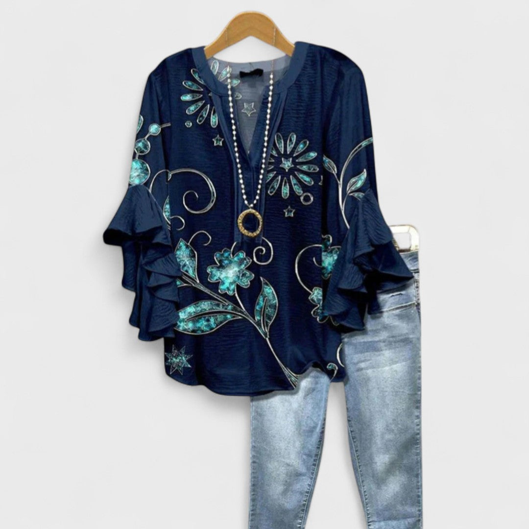Rosamund | V-Neck Ruffle Sleeve Blouse