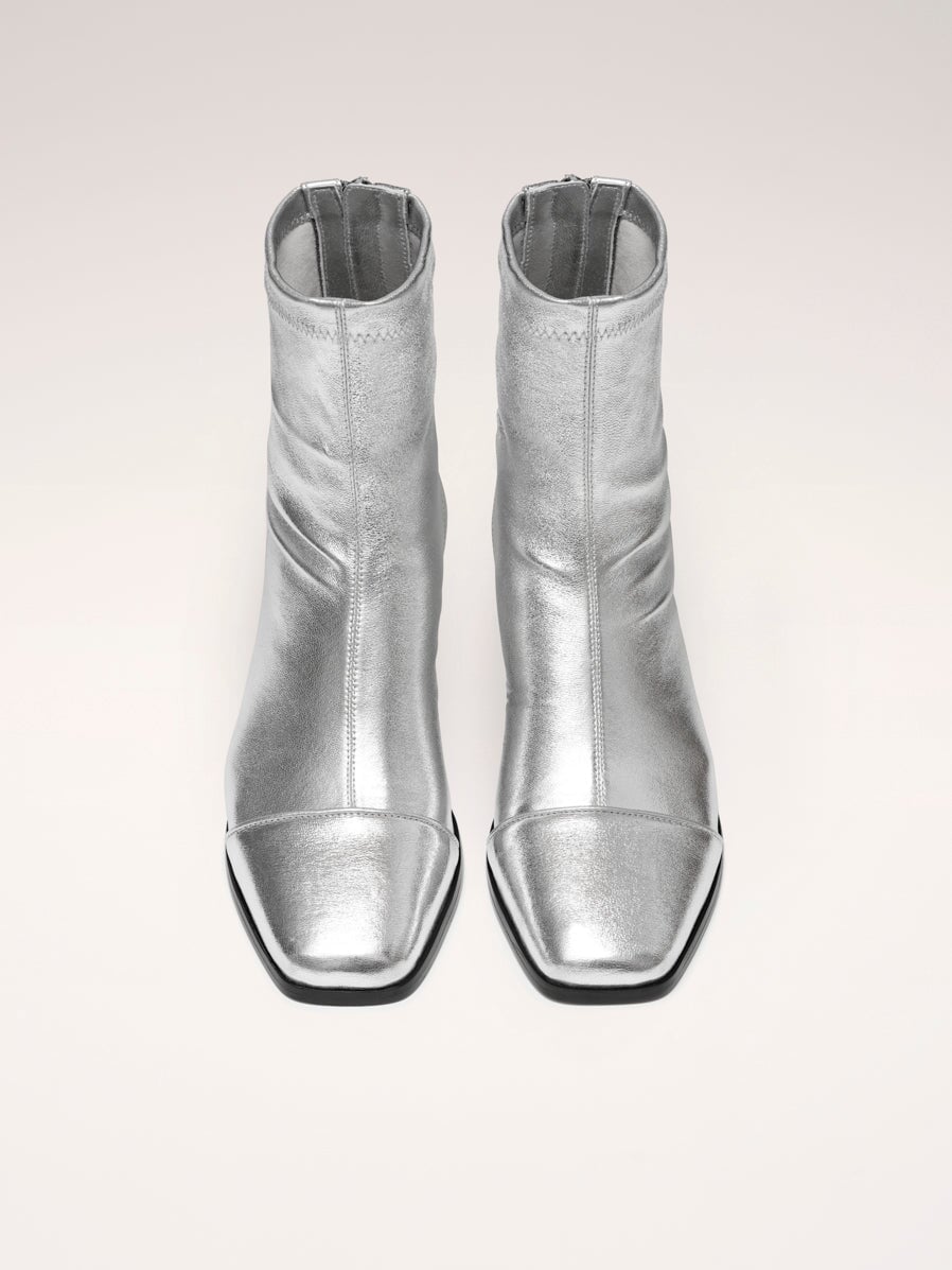 Alessia | Silver Block Heel Ankle Boots