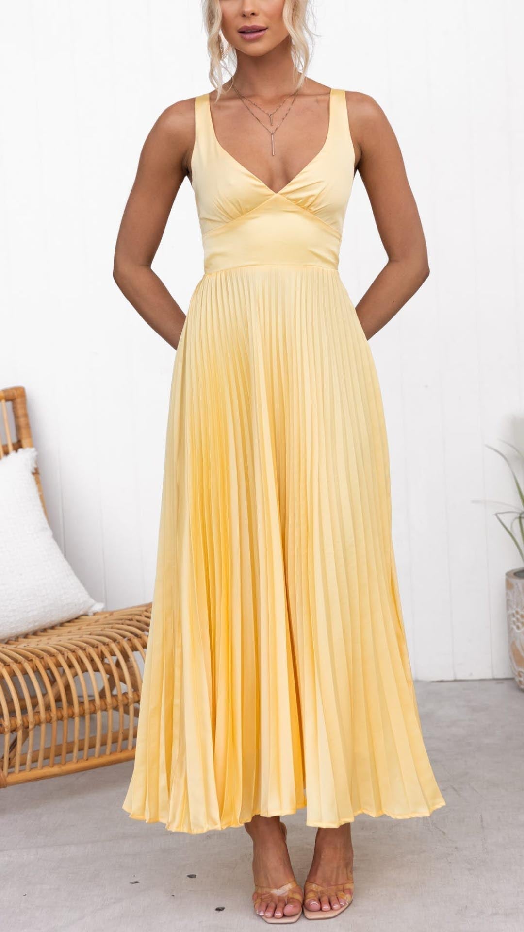 Mackenzie™ | Pleated V-Neck Maxi Dress