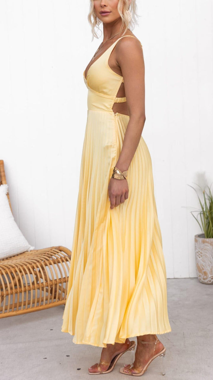 Mackenzie™ | Pleated V-Neck Maxi Dress