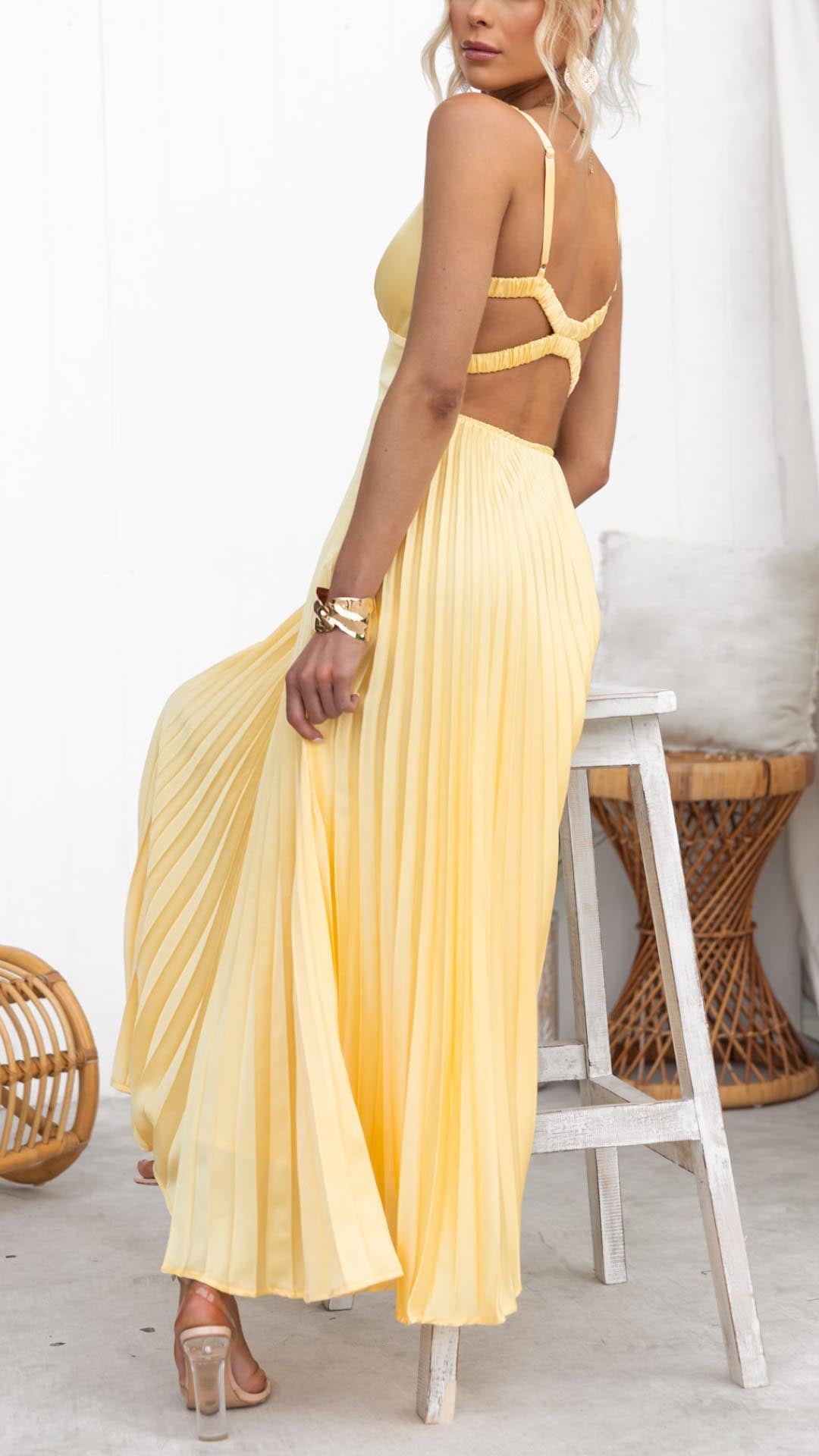 Mackenzie™ | Pleated V-Neck Maxi Dress
