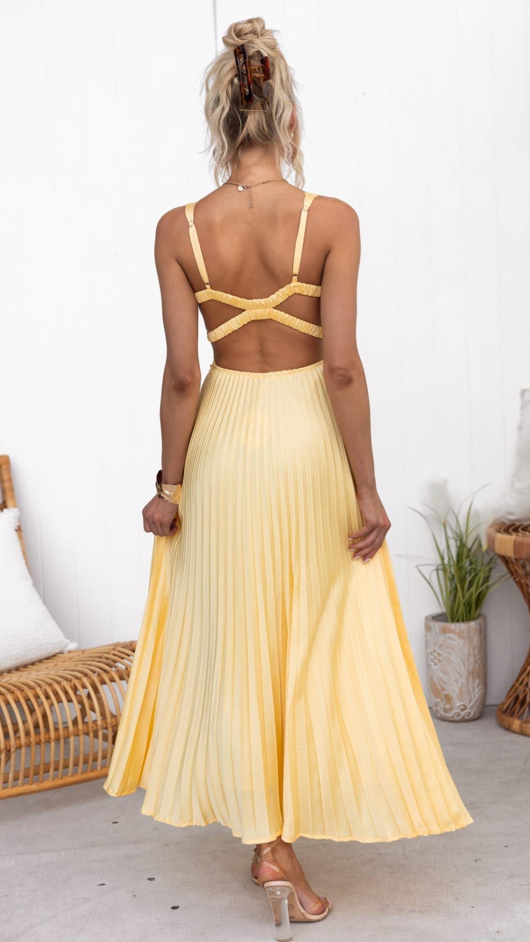 Mackenzie™ | Pleated V-Neck Maxi Dress