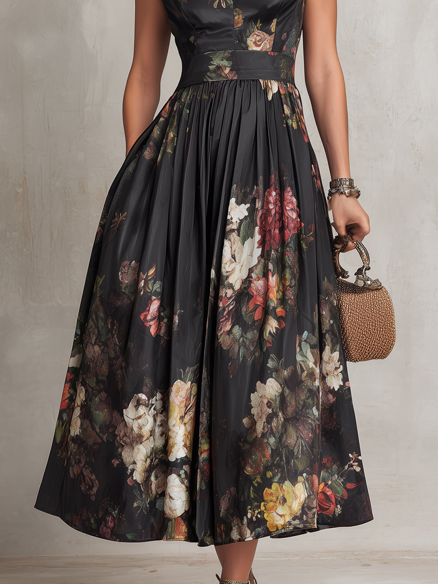 Violet | Floral High-Neck Midi Dress
