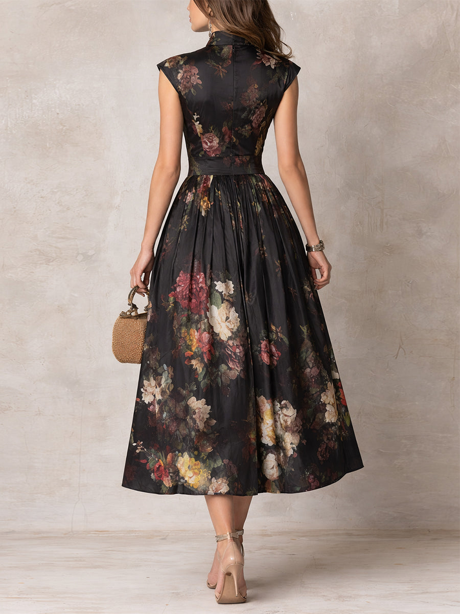 Violet | Floral High-Neck Midi Dress
