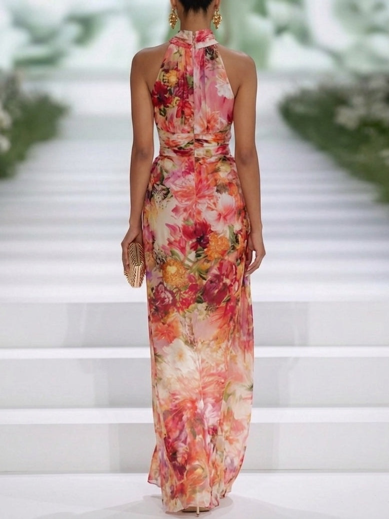 Remi | Halter Neck Floral Maxi Dress