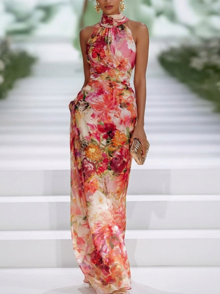 Remi | Halter Neck Floral Maxi Dress