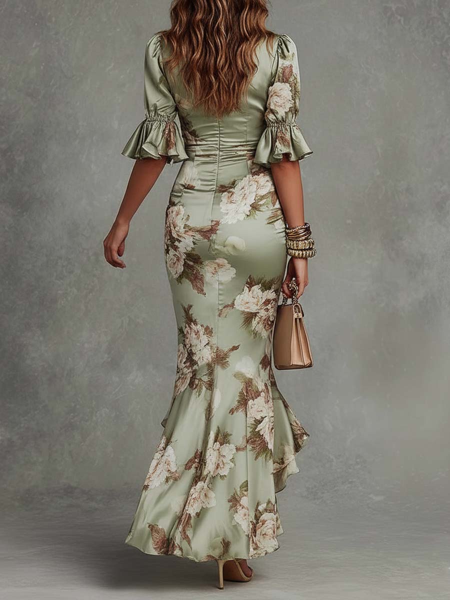 Seraphina | Ruched Floral Midi Dress