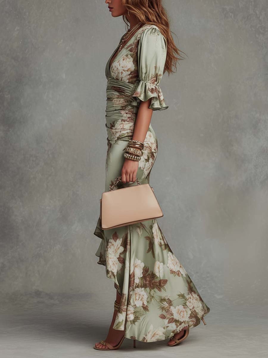 Seraphina | Ruched Floral Midi Dress