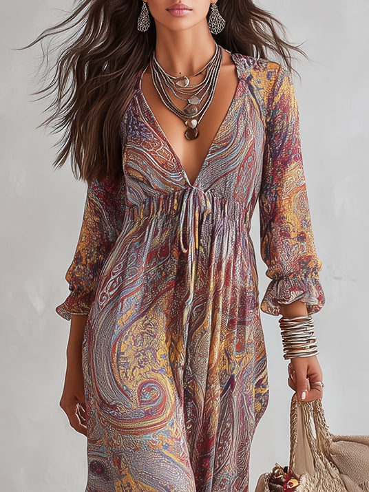 Elowen | Paisley V-Neck Maxi Dress