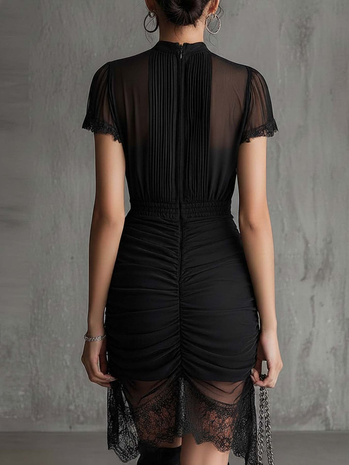 Selene | Sheer Lace Detail Mini Dress