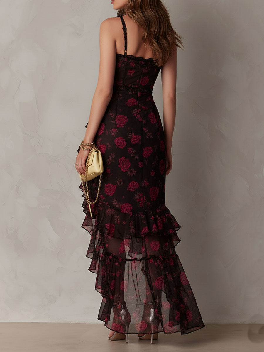 Amelia | Ruched Ruffle Hem Maxi Dress
