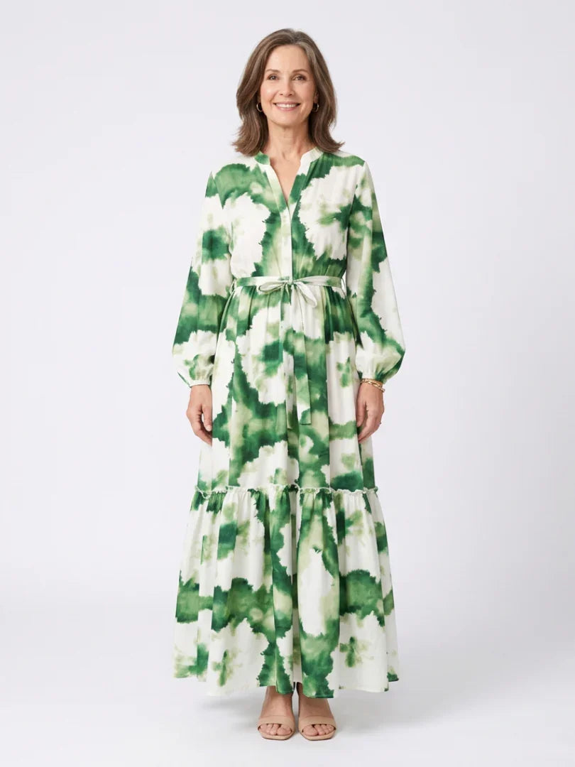 Sabine | Long Sleeve Tie Waist Tiered Maxi Dress
