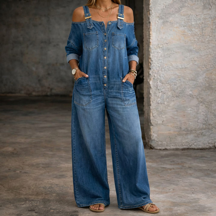 Sophia | Off-Shoulder Denim Jumpsuit - Multicolor