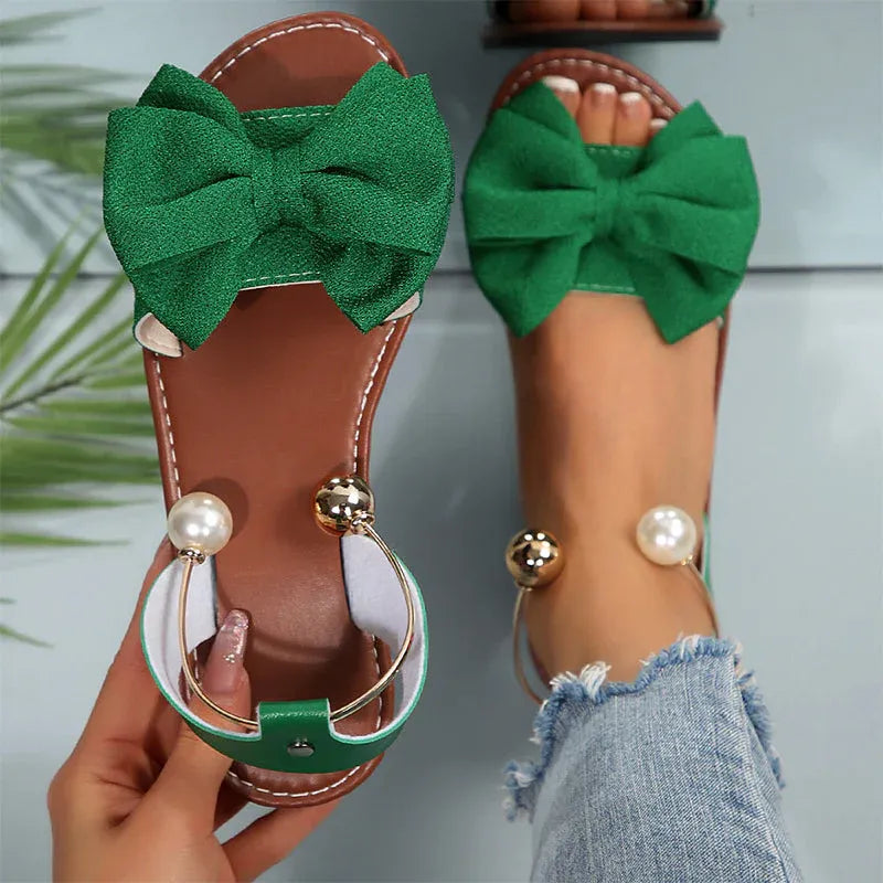 Rosalie - Bow Accent Slingback Flat Sandals