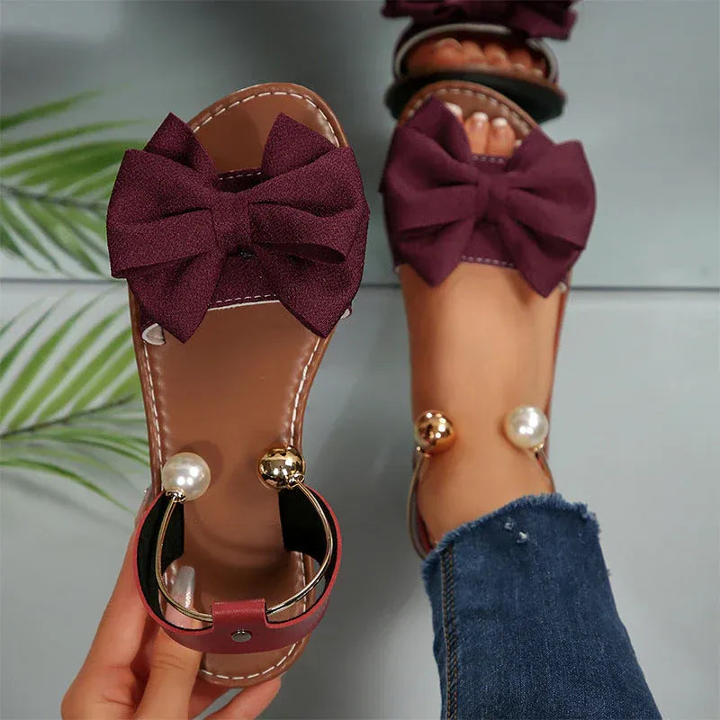 Rosalie - Bow Accent Slingback Flat Sandals