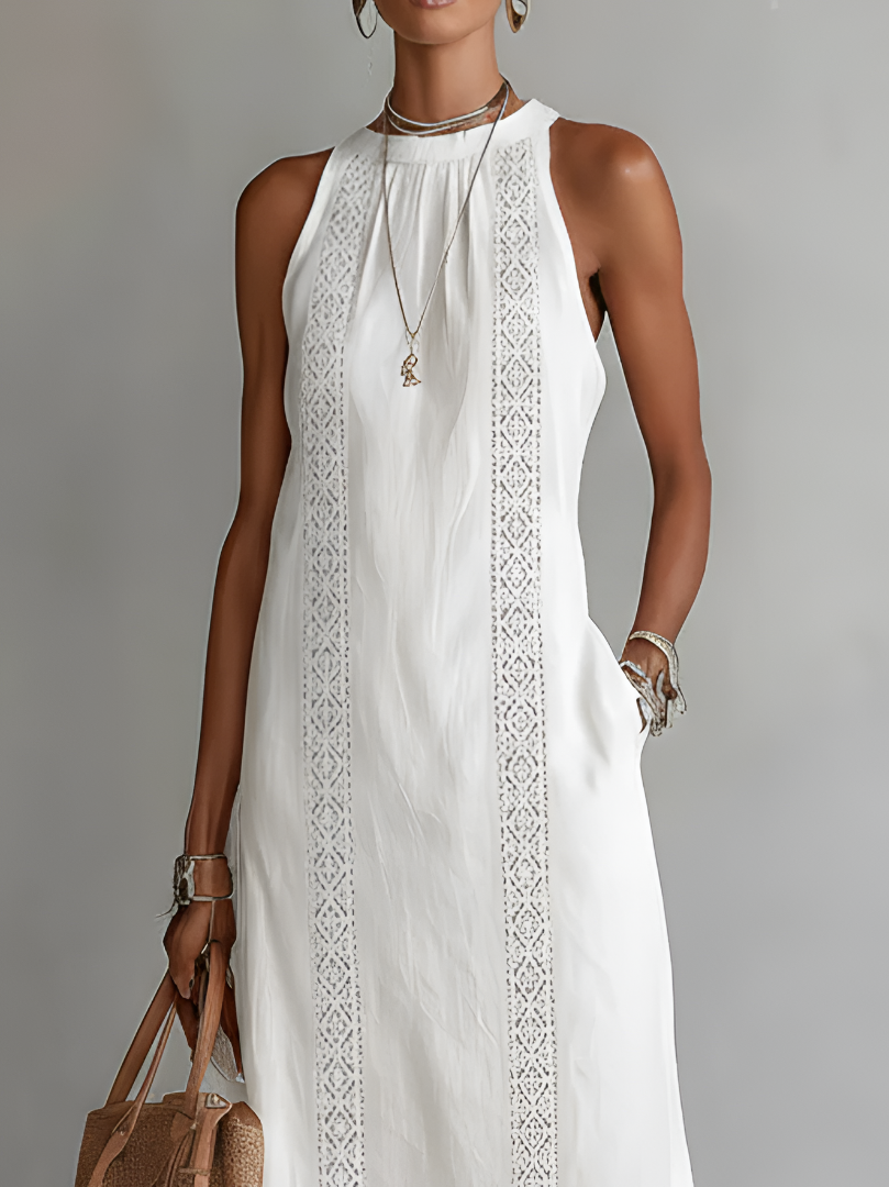 Teresa | Linen Midi Dress with Mandarin Collar
