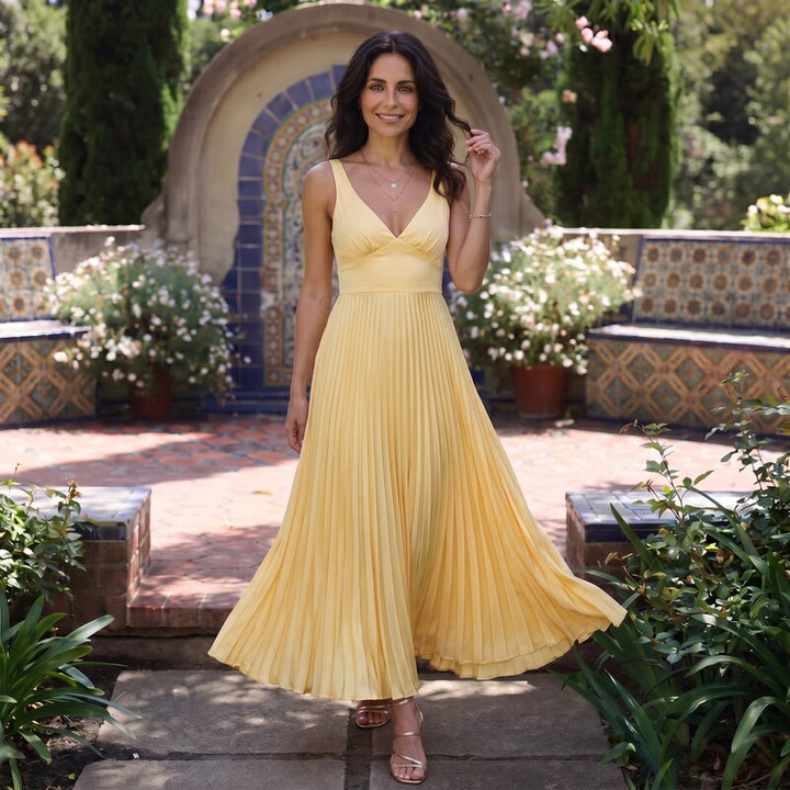 Mackenzie™ | Pleated V-Neck Maxi Dress