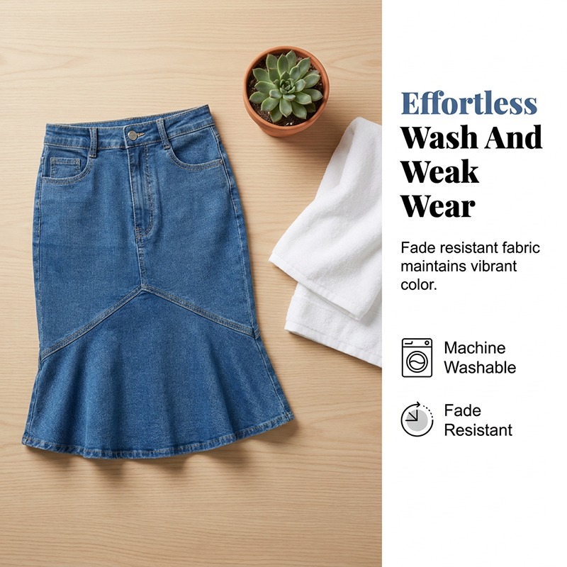 Ivessia - Jupe midi denim femme taille haute coupe sirène