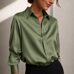 Rosalind satin button-up shirt in green