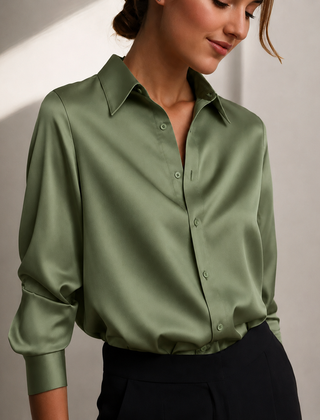 Rosalind satin button-up shirt in green