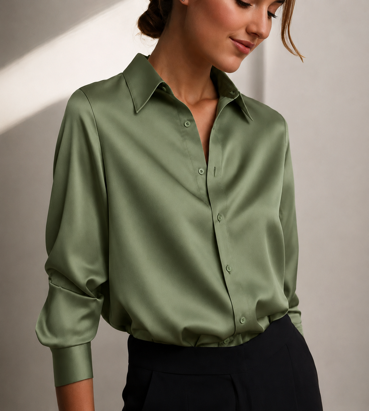 Rosalind satin button-up shirt in green
