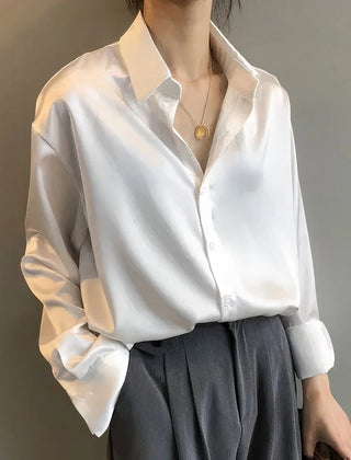 Rosalind satin button-up shirt in white