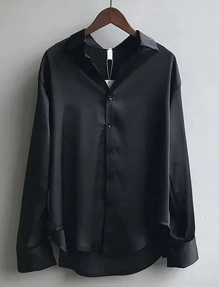 Rosalind satin button-up shirt in black