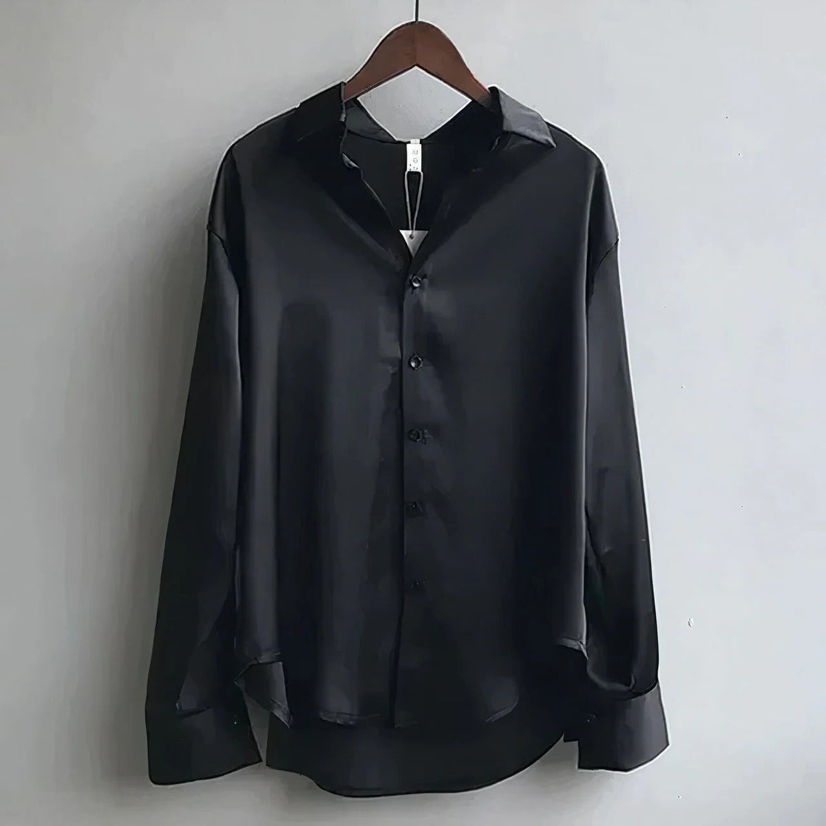 Rosalind satin button-up shirt in black