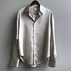 Rosalind satin button-up shirt in champagne