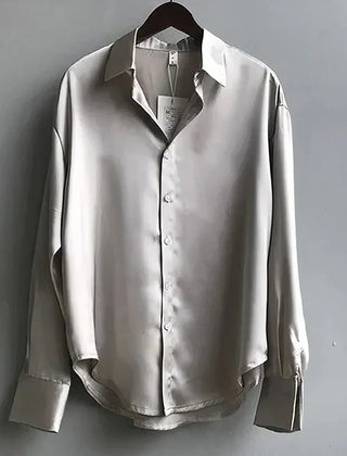 Rosalind satin button-up shirt in champagne