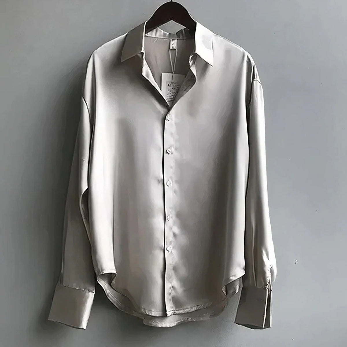 Rosalind satin button-up shirt in champagne