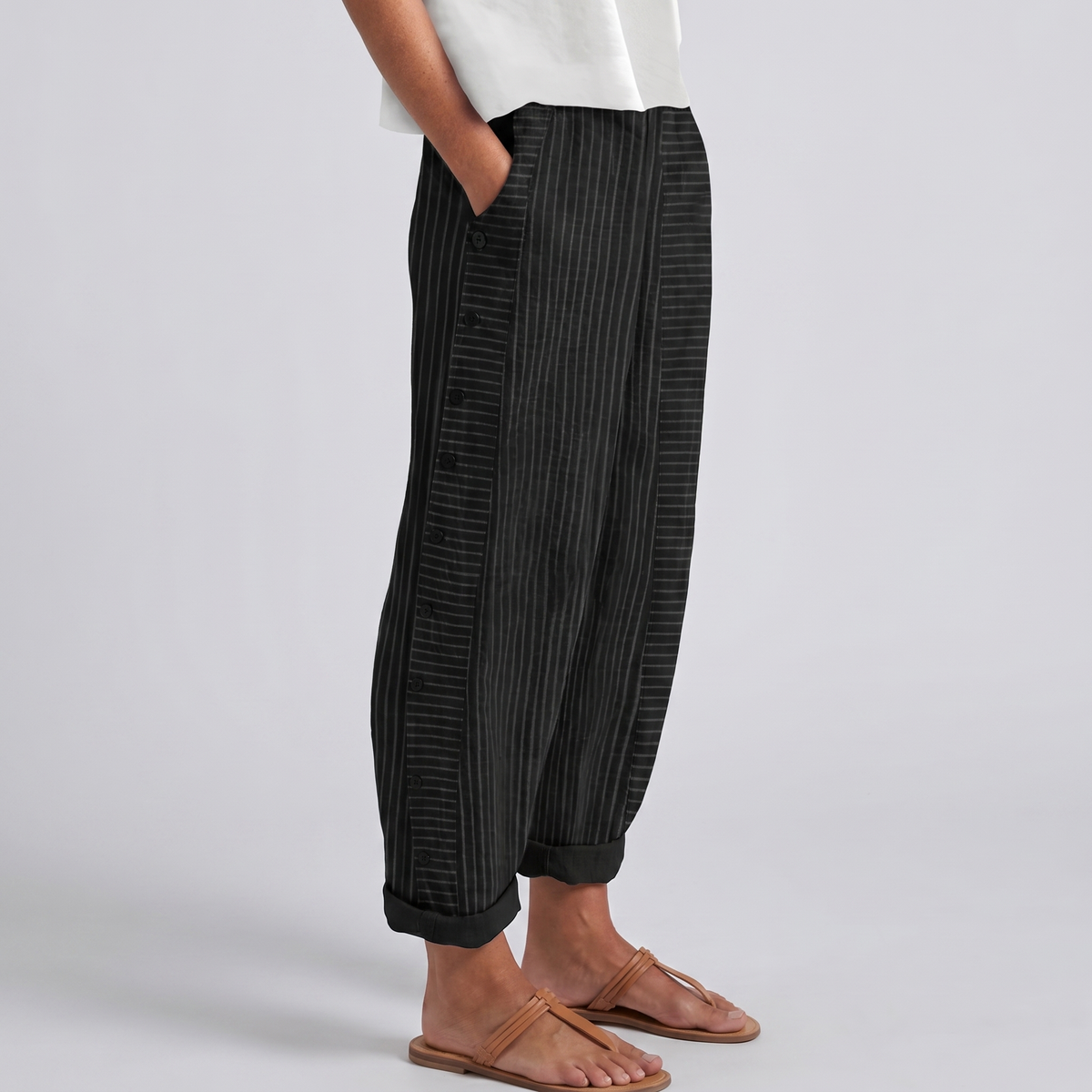 Philippa | Pinstripe Button Panel Trousers